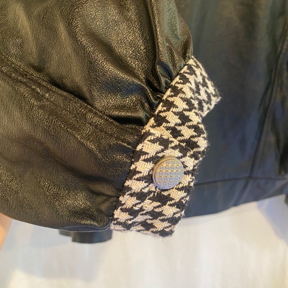 NWOT Signature 8 Houndstooth Faux Leather Jacket W's M Cropped Biker Preppy - Picture 5 of 9